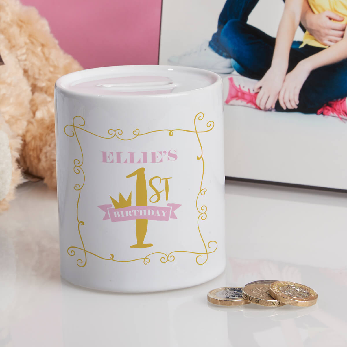 Personalised Baby Girl's 1st Birthday Personalised Money Box