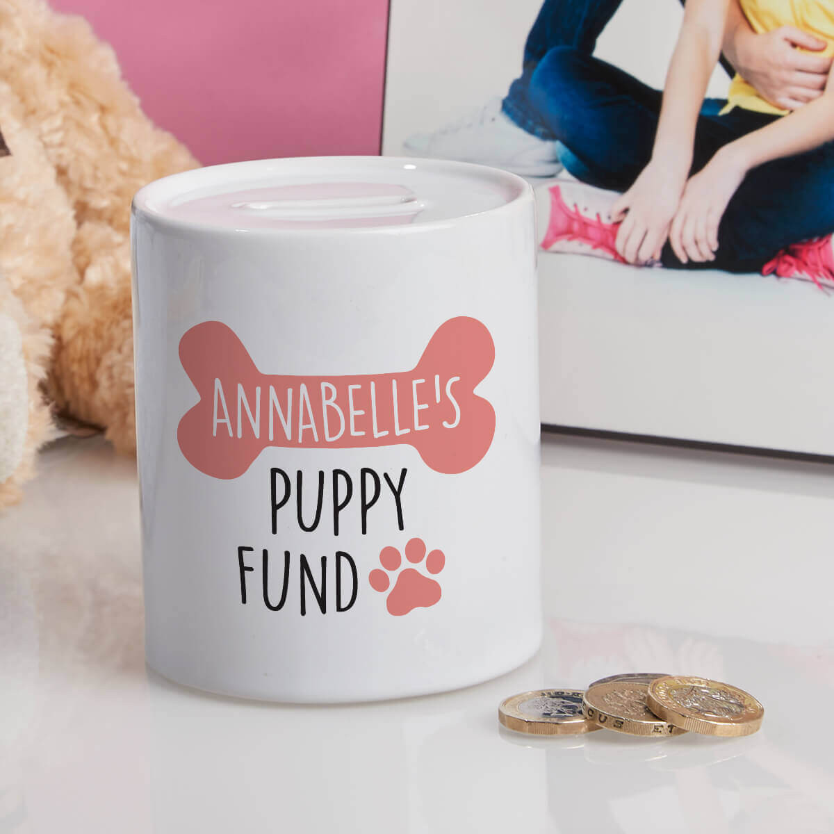 personalised pink puppy fund money box