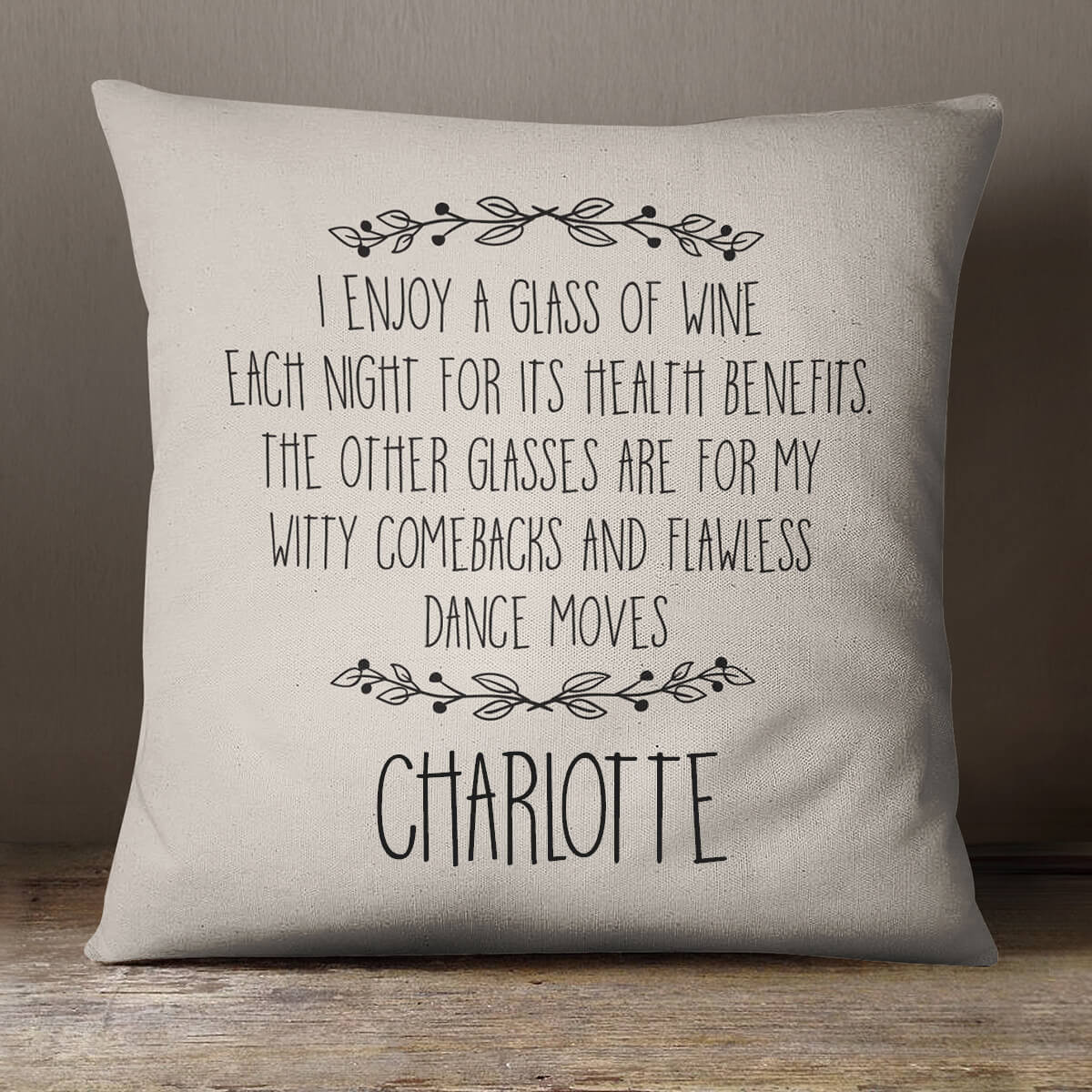 personalised Glass of Wine Cotton Cushion