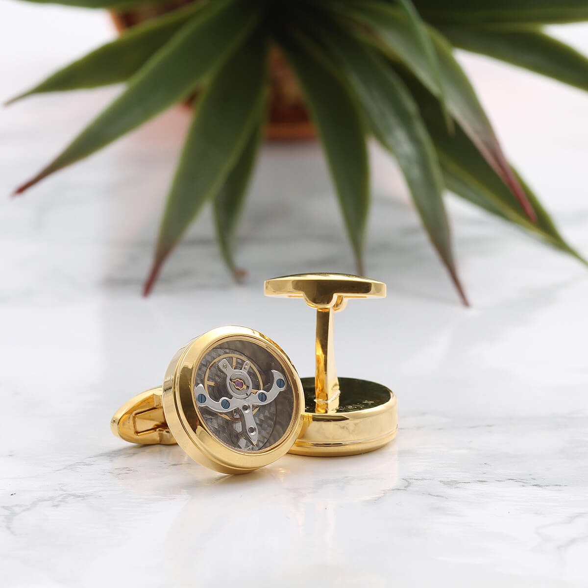 personalised gold plated moving mechanism cufflinks