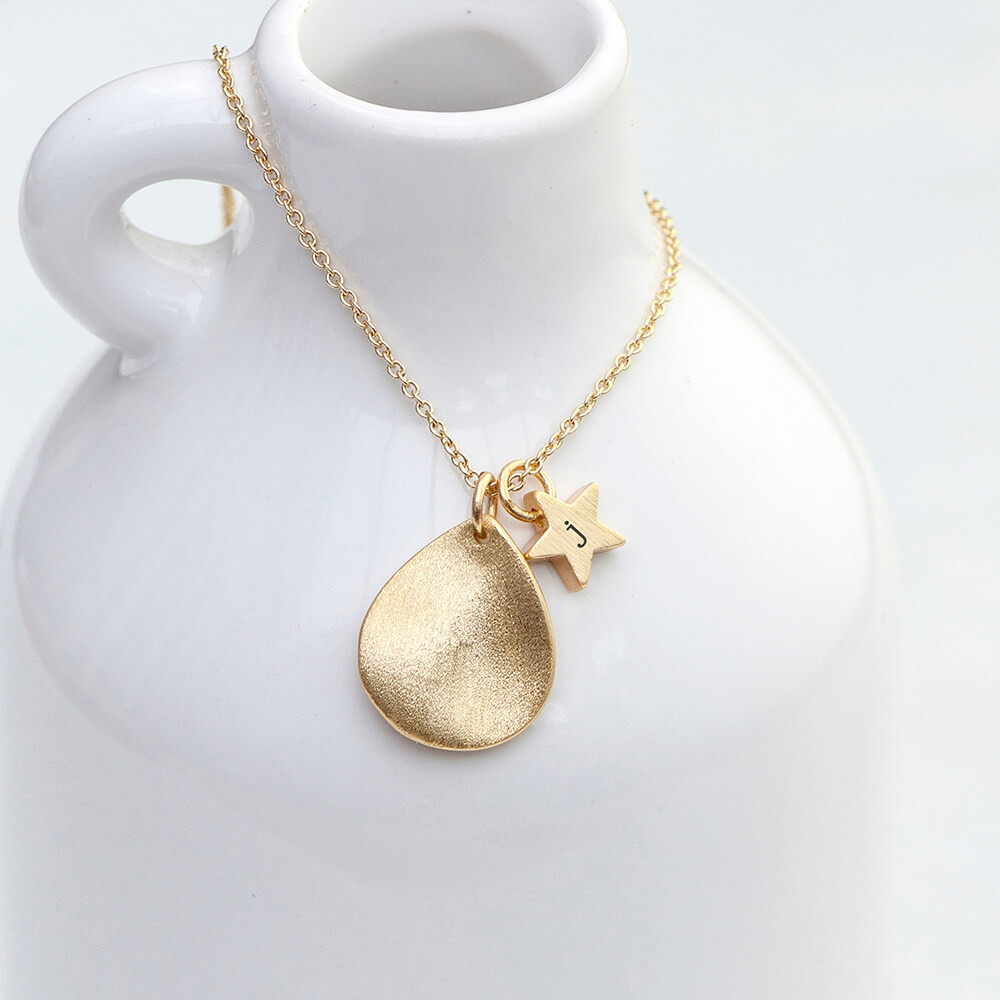 personalised Star and Drop Necklace - Gold