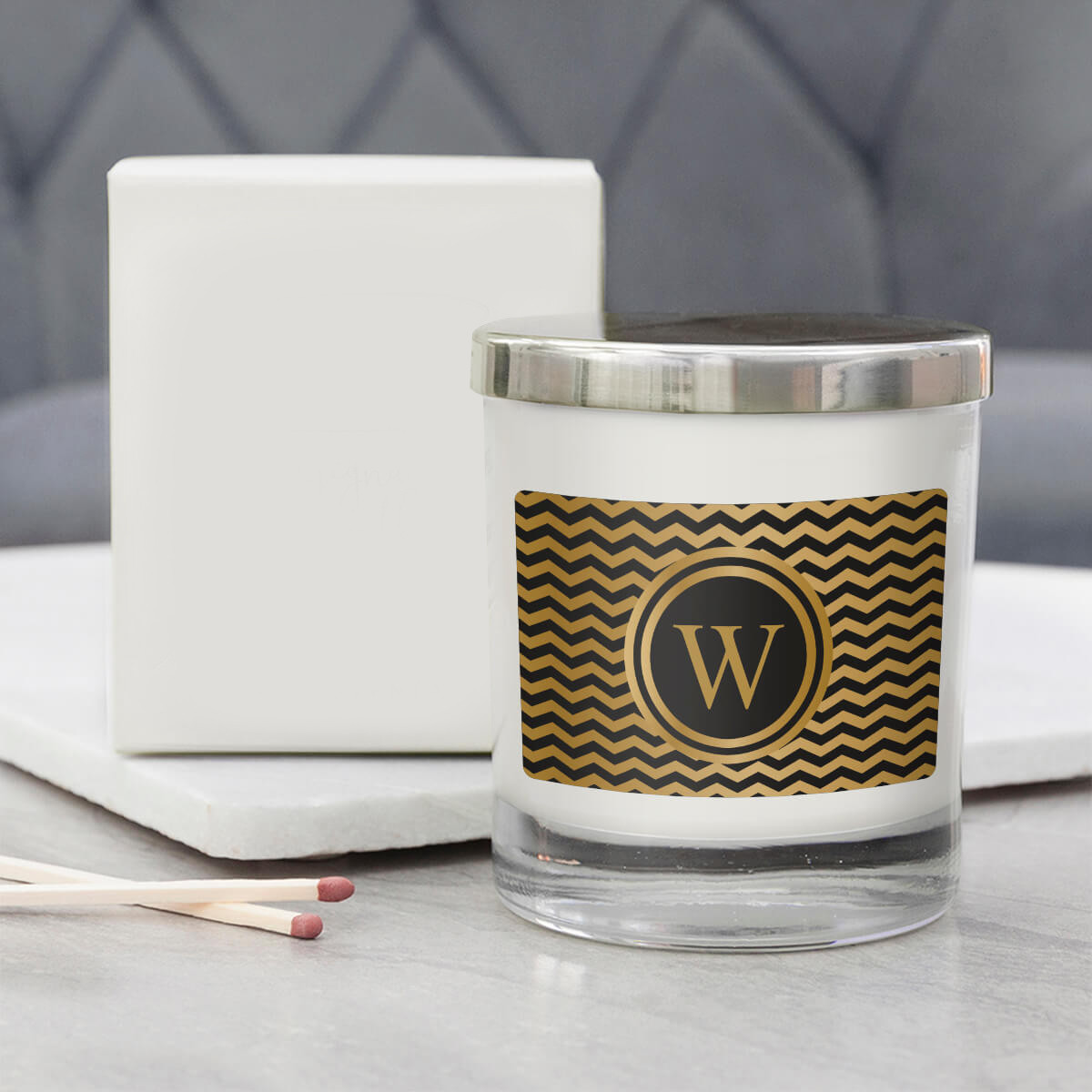 personalised Gold Zig Zag Personalised Candle