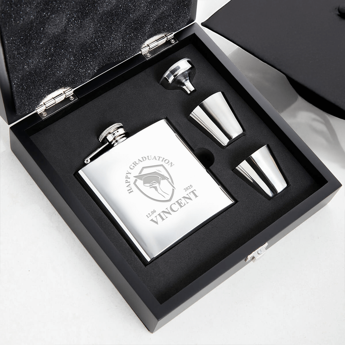 Graduation Crest 6oz Plain Hip Flask