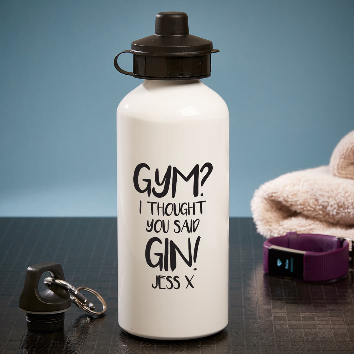 personalise gym not gin white water bottle