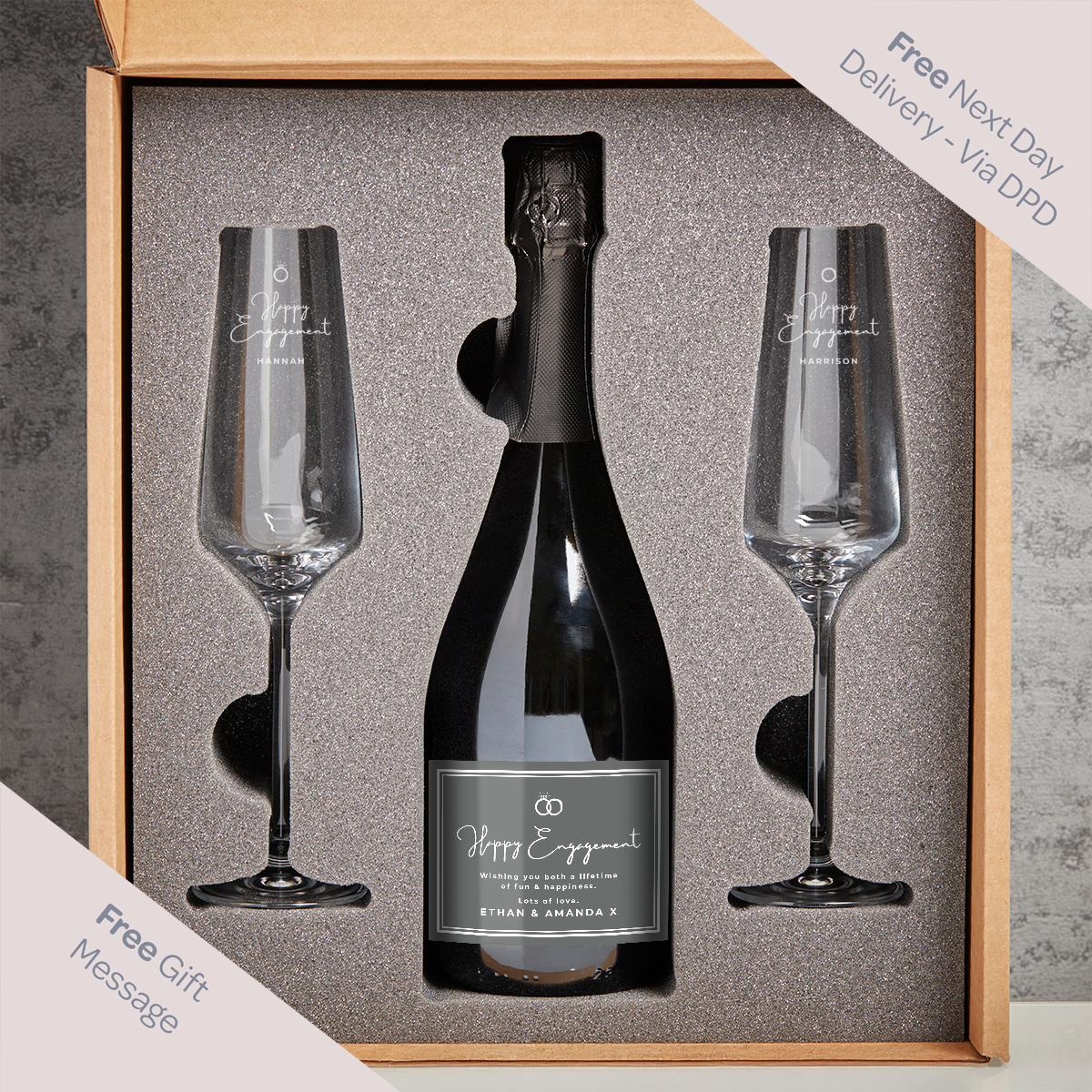Happy Engagement Boutique Gifts Prosecco Double Glass With Bottle Gift Set