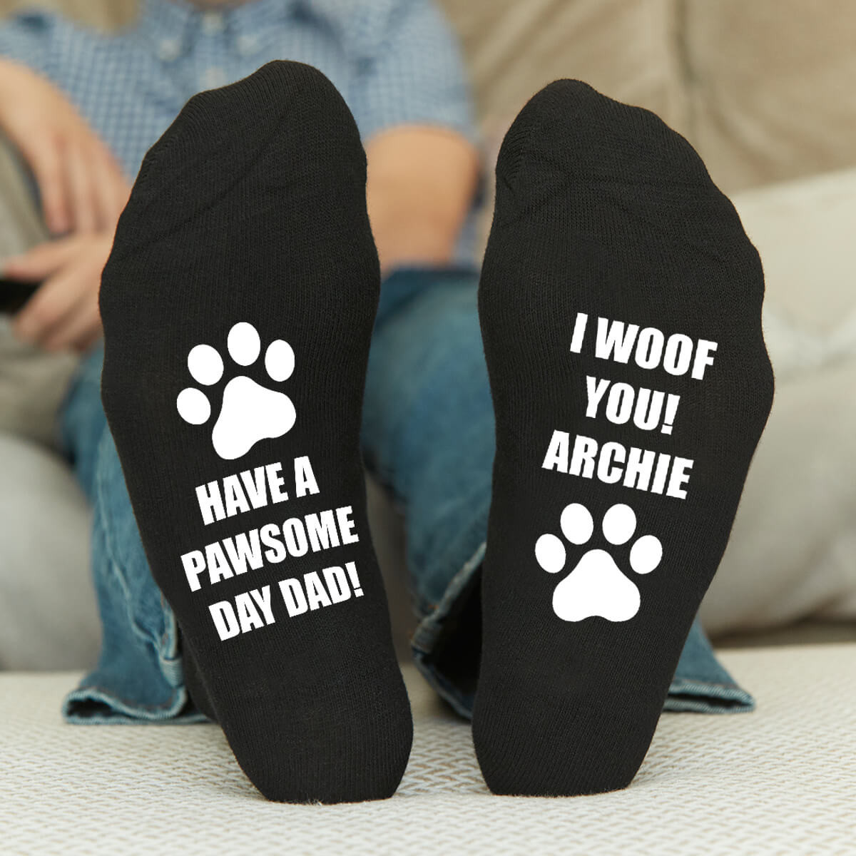 personalised Have a Pawsome Day Black Socks