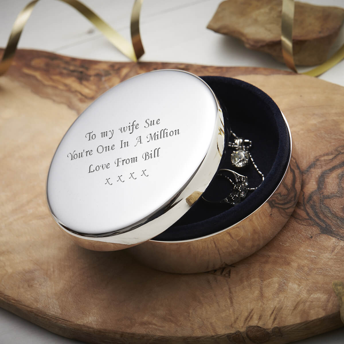 personalised round trinket box