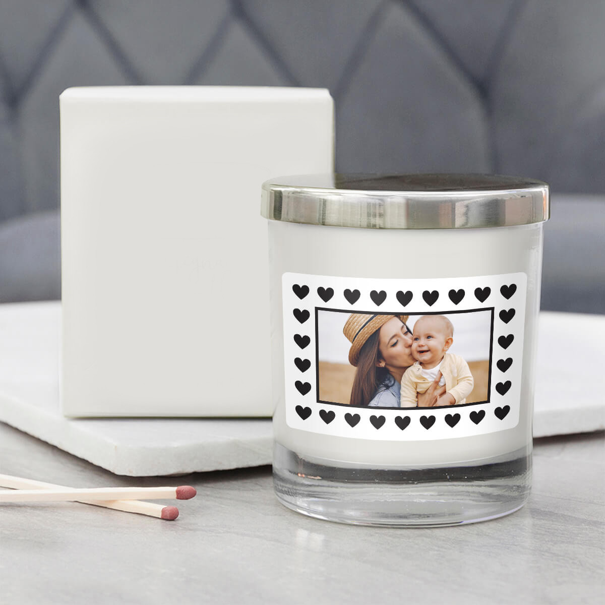 personalised Heart Border Photo Personalised Candle