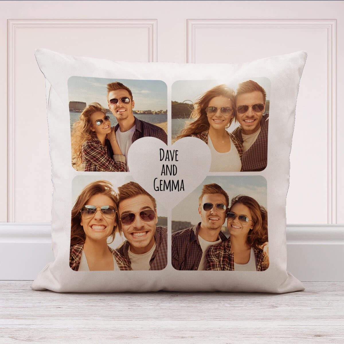 Personalised Heart Collage Cushion (White) 18x18"