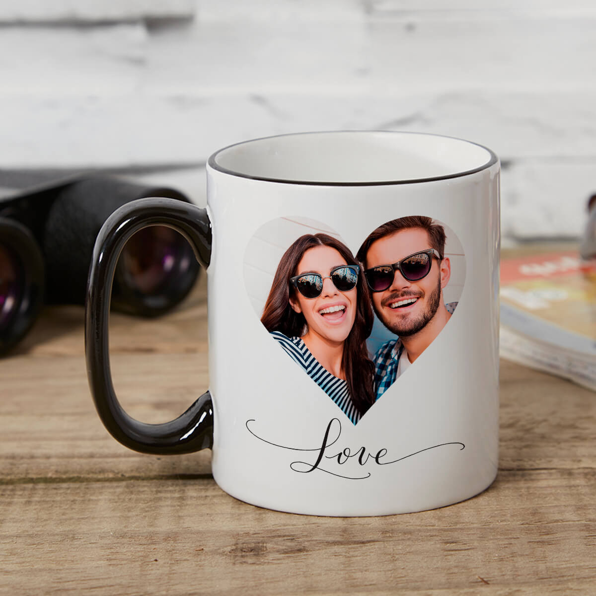 personalised Heart Photo Two Tone Mug Black