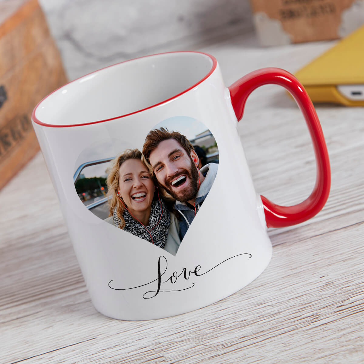 personalised Heart Photo Two Tone Mug Red