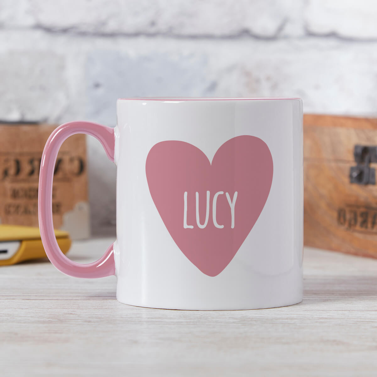 personalised Heart Name Two Tone Mug Pink