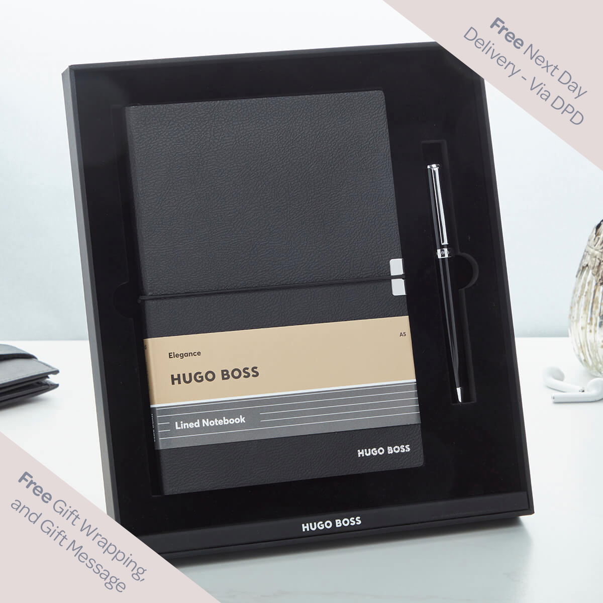 Hugo Boss Set (Ballpoint Pen & Black A5 Note Pad)