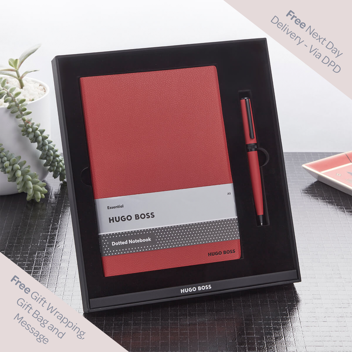 Hugo Boss Essential Gift Set Red Ballpoint Pen & A5 Notebook 