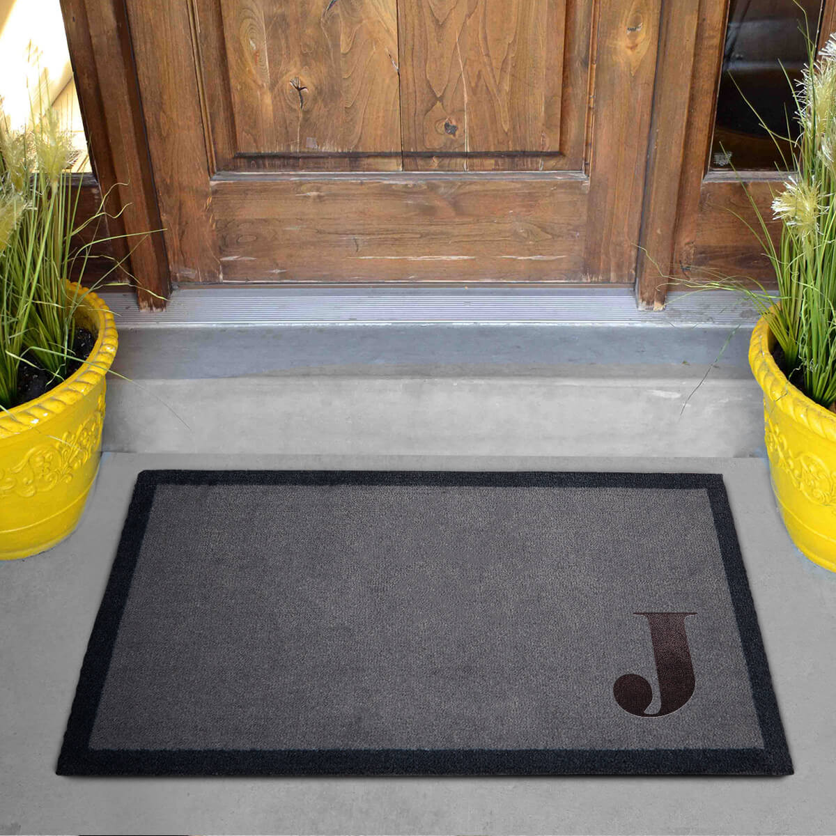 personalised Corner Initial Grey Doormat