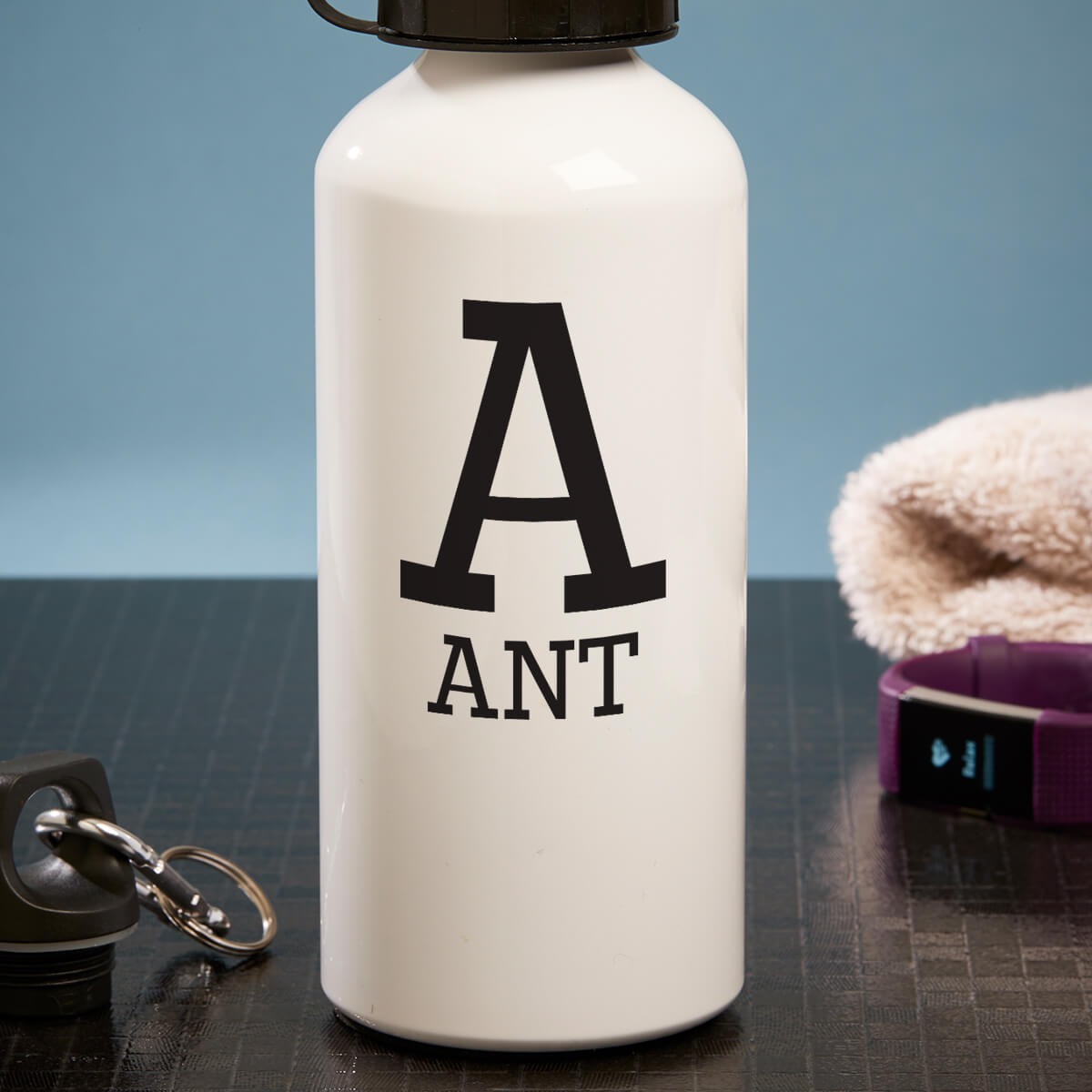 personalised initial white water bottle