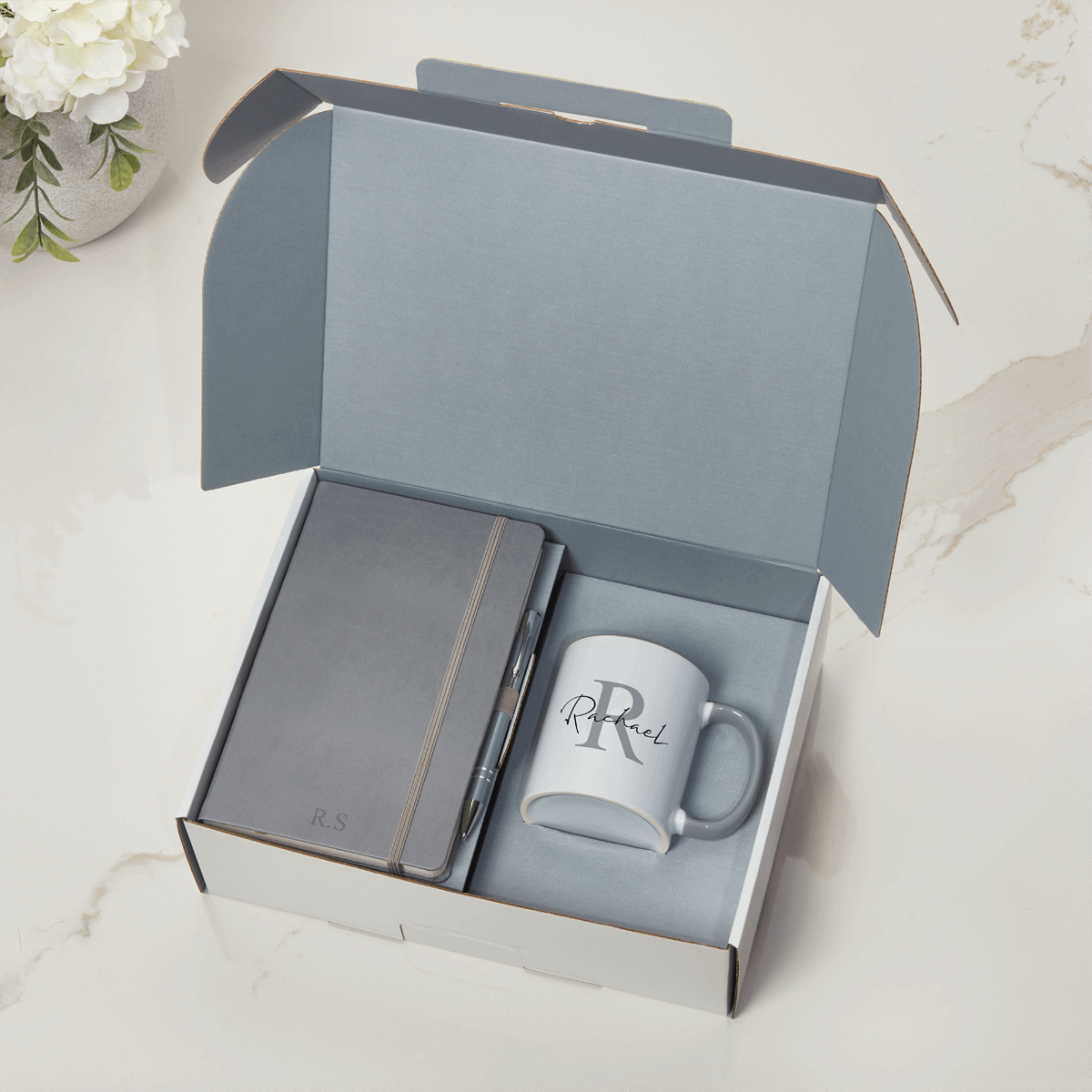 Initial Name Grey Castelli With Pen & Two Tone Grey Mug