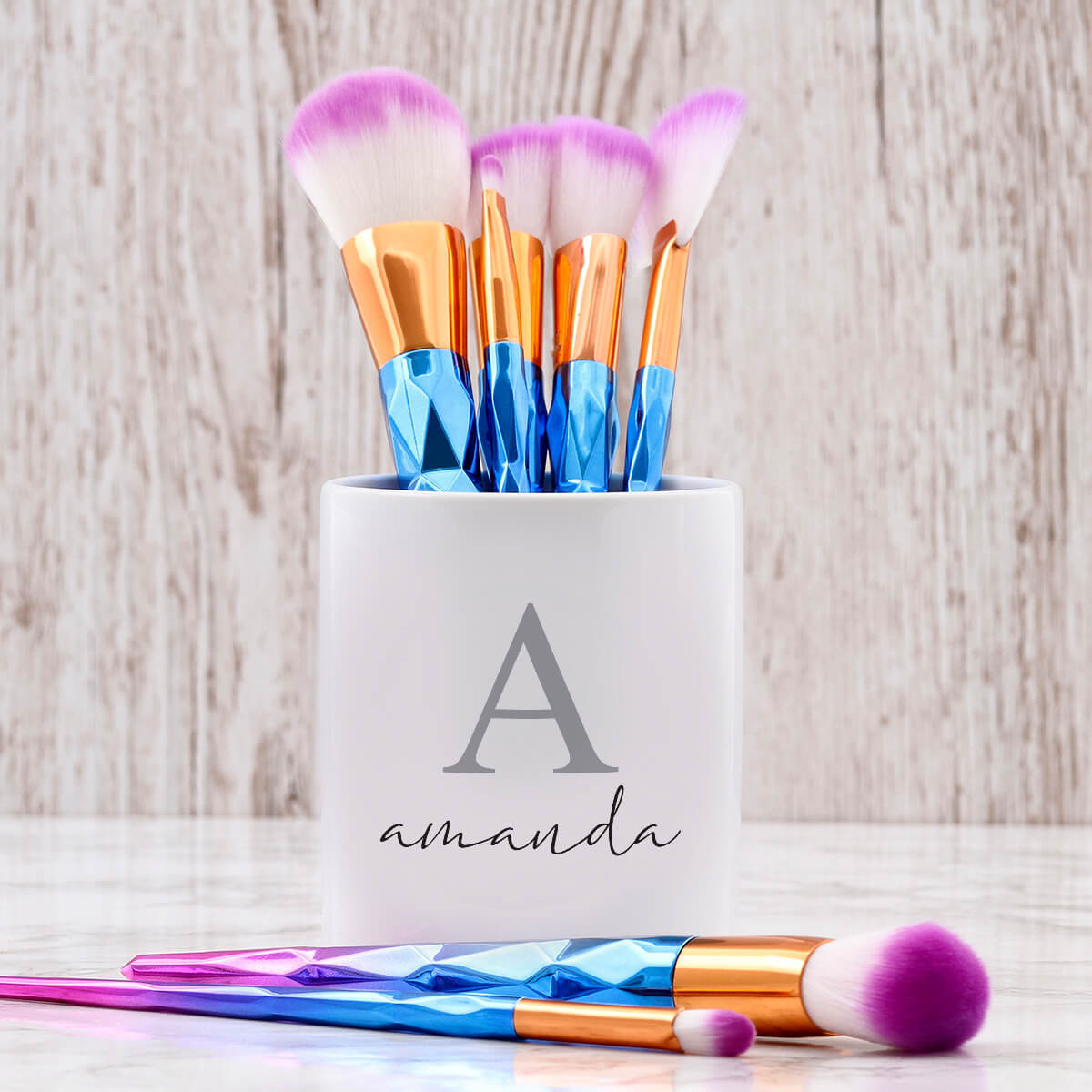 Personalised makeup brush pot