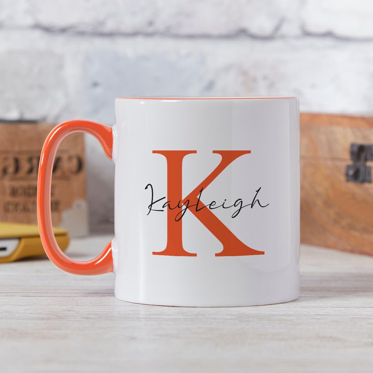 personalised Initial Elegant Name Two Tone Mug Orange