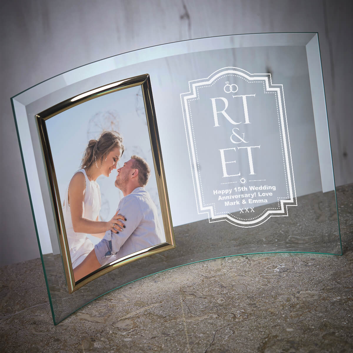 Personalised Bevelled Glass Crescent Frame for 6x4" Photo
