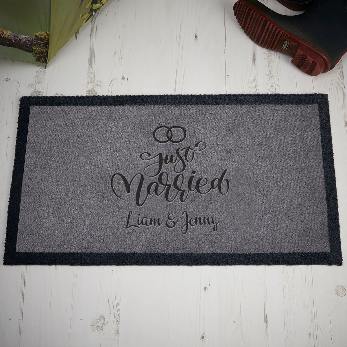 personalised just married doormat