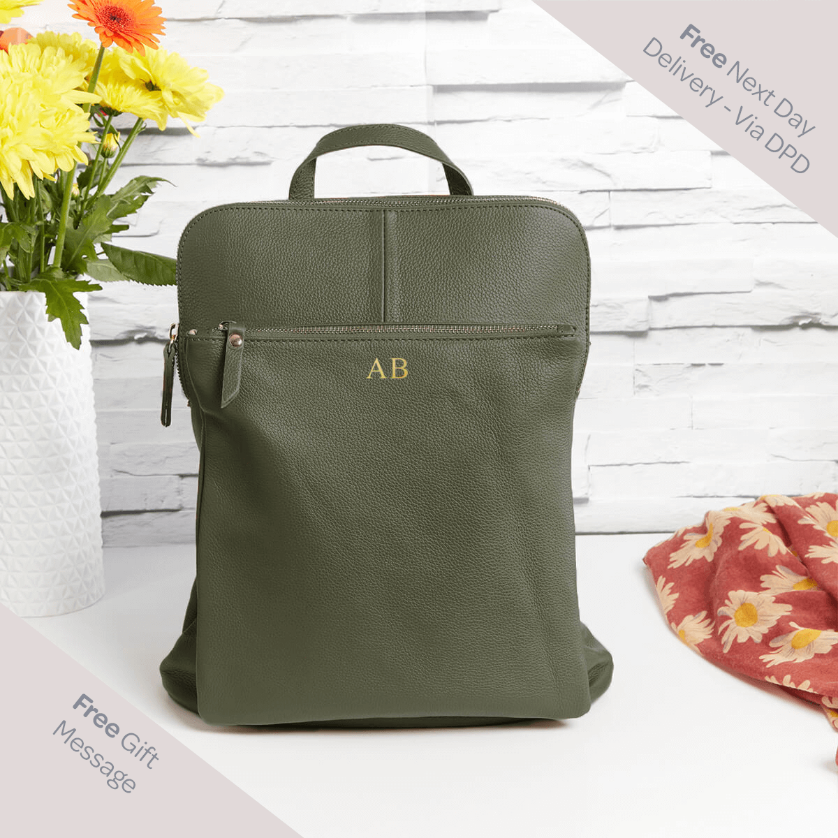 Leather Backpack Shoulder Bag Green