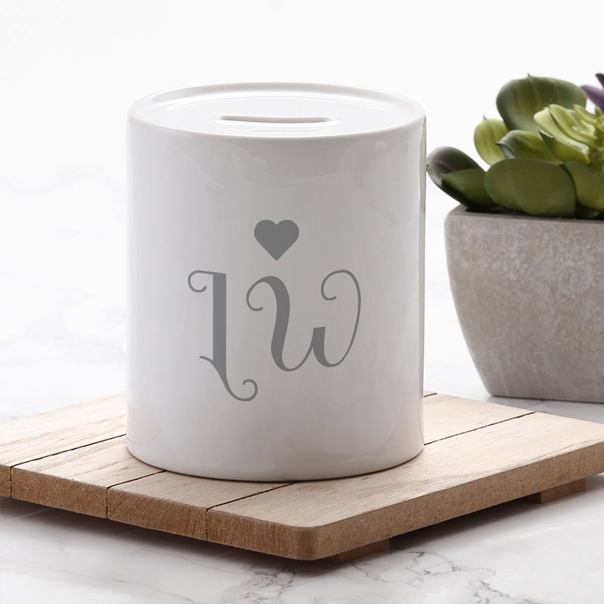 personalised Love Heart Initials Money Box