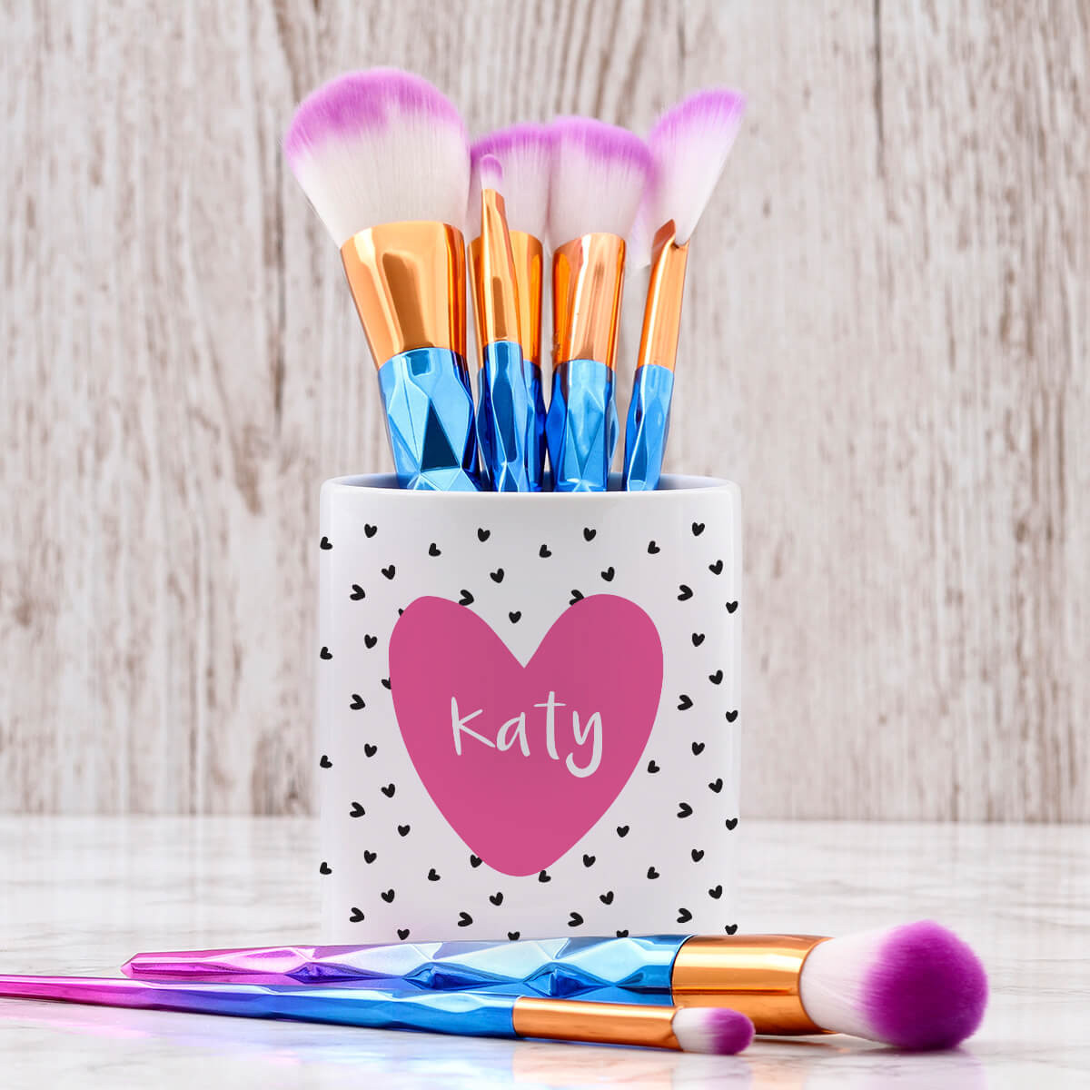 Personalised Heart Pattern Makeup Brush Pot Boutique Gifts