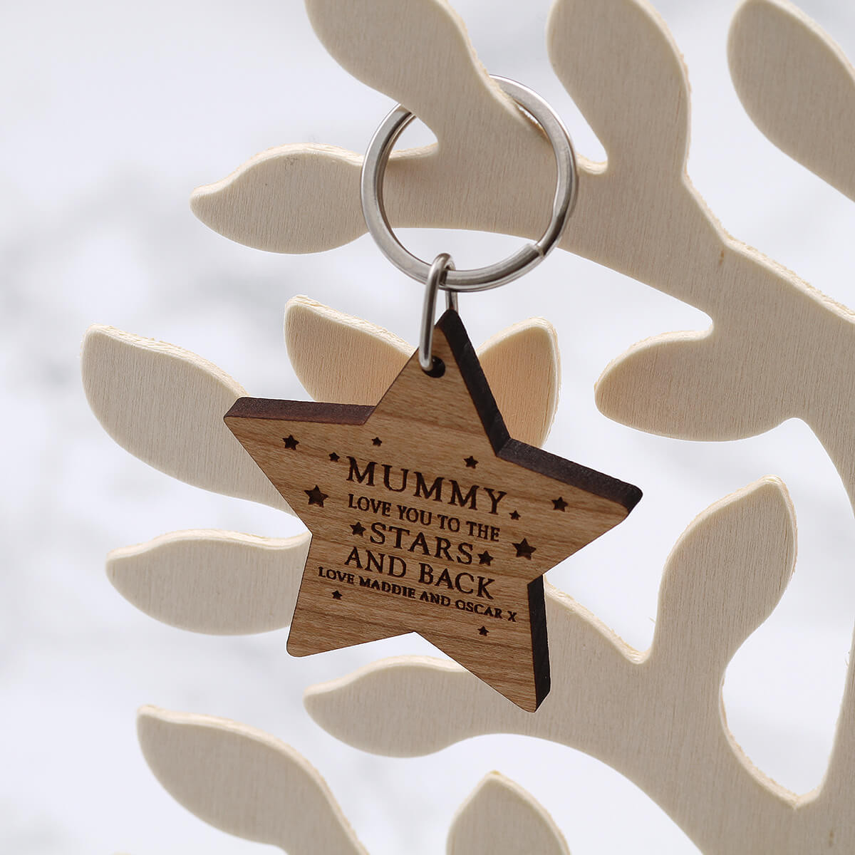 personalised star wood keyring