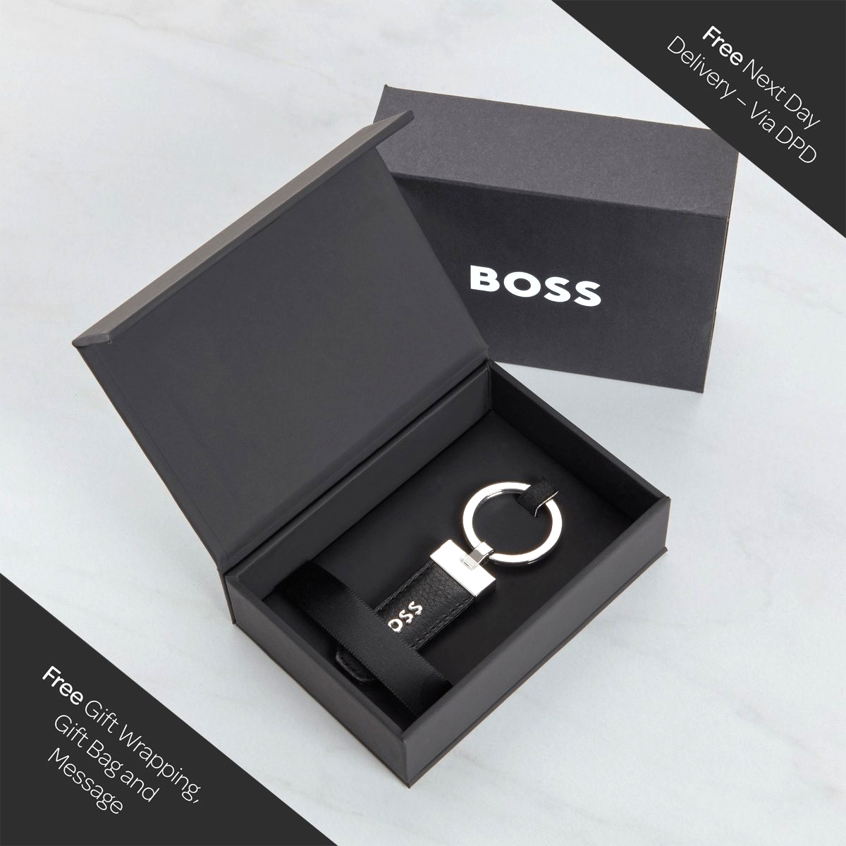 Hugo Boss Classic Keyring - Grained Black