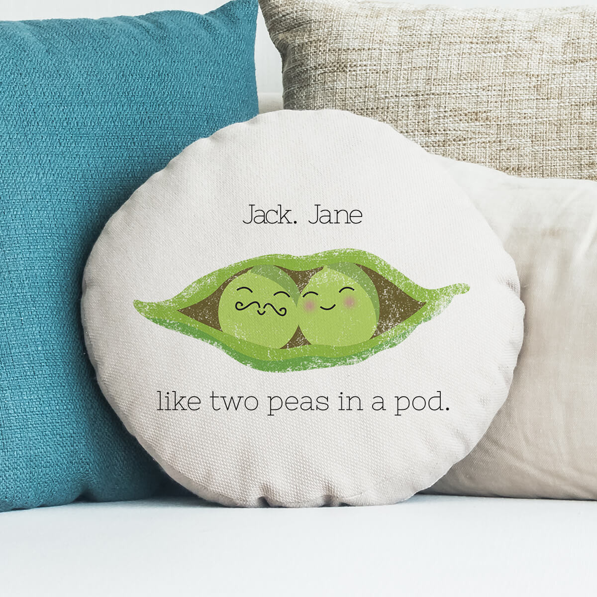 personalised Peas in a pod Round Cushion 18"