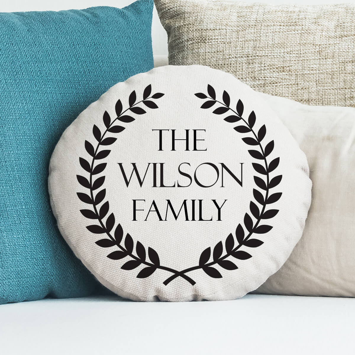 personalised Family Wreath Round Cushion