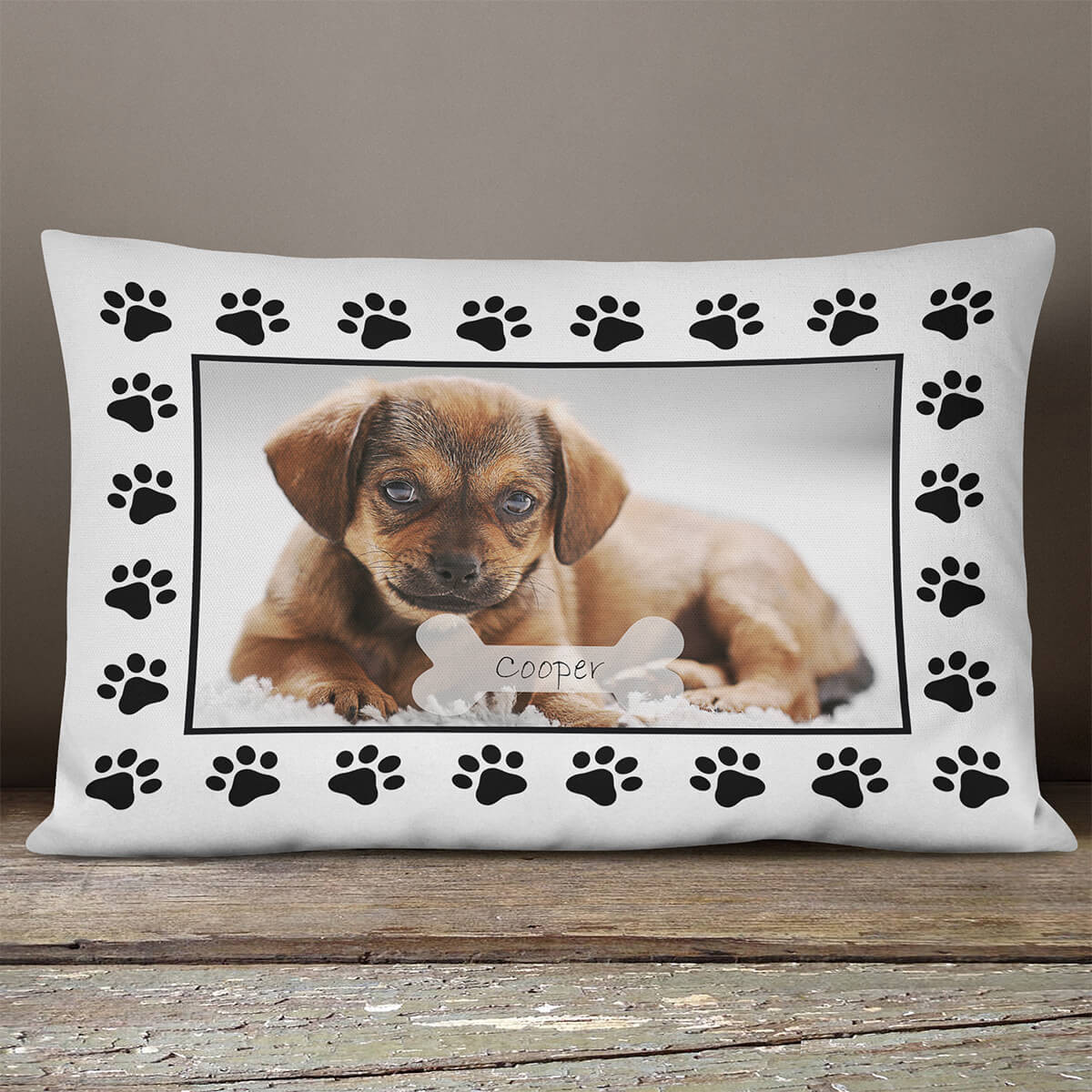 personalised Dog Paw Rectangle Photo Cushion