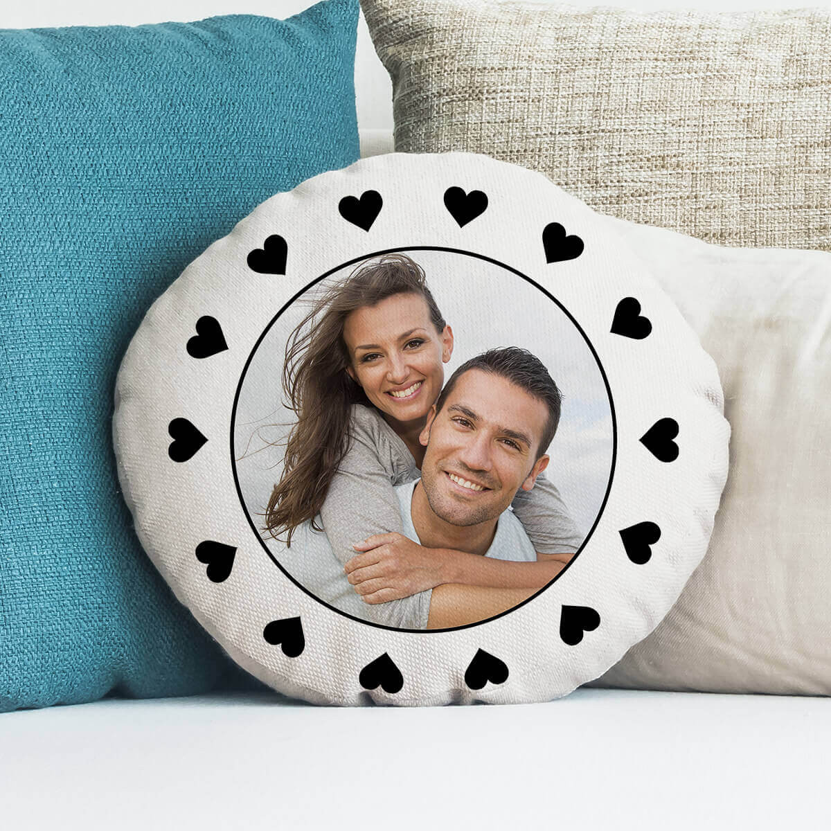 Personalised Heart Border Round Photo Cushion Boutique Gifts