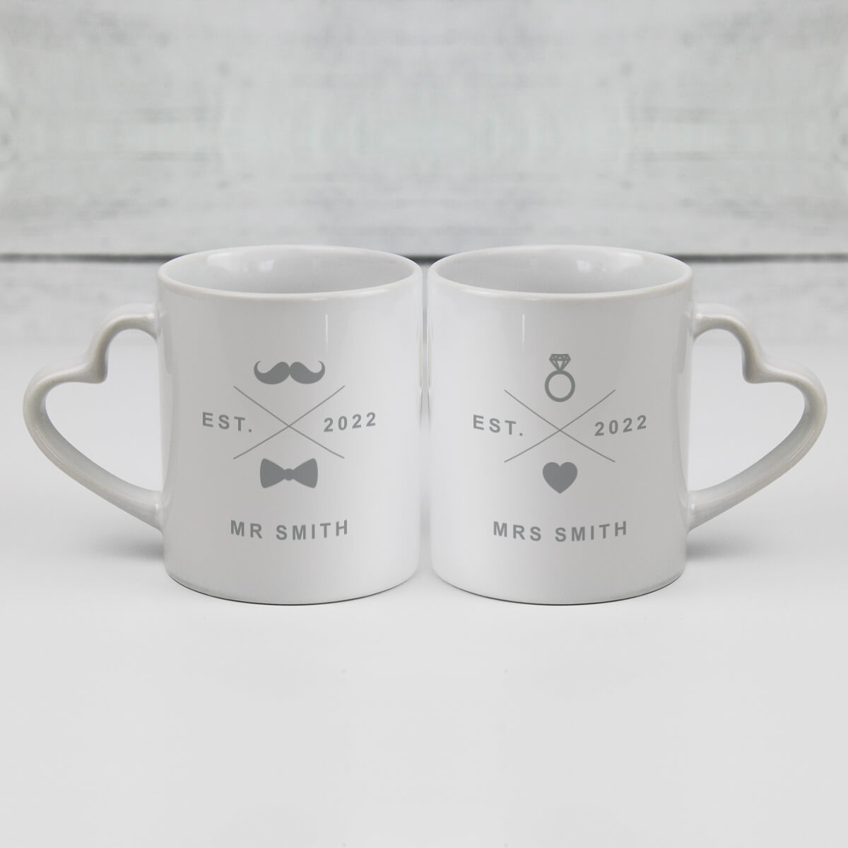 personalised Marriage Icon Heart Handle Mugs