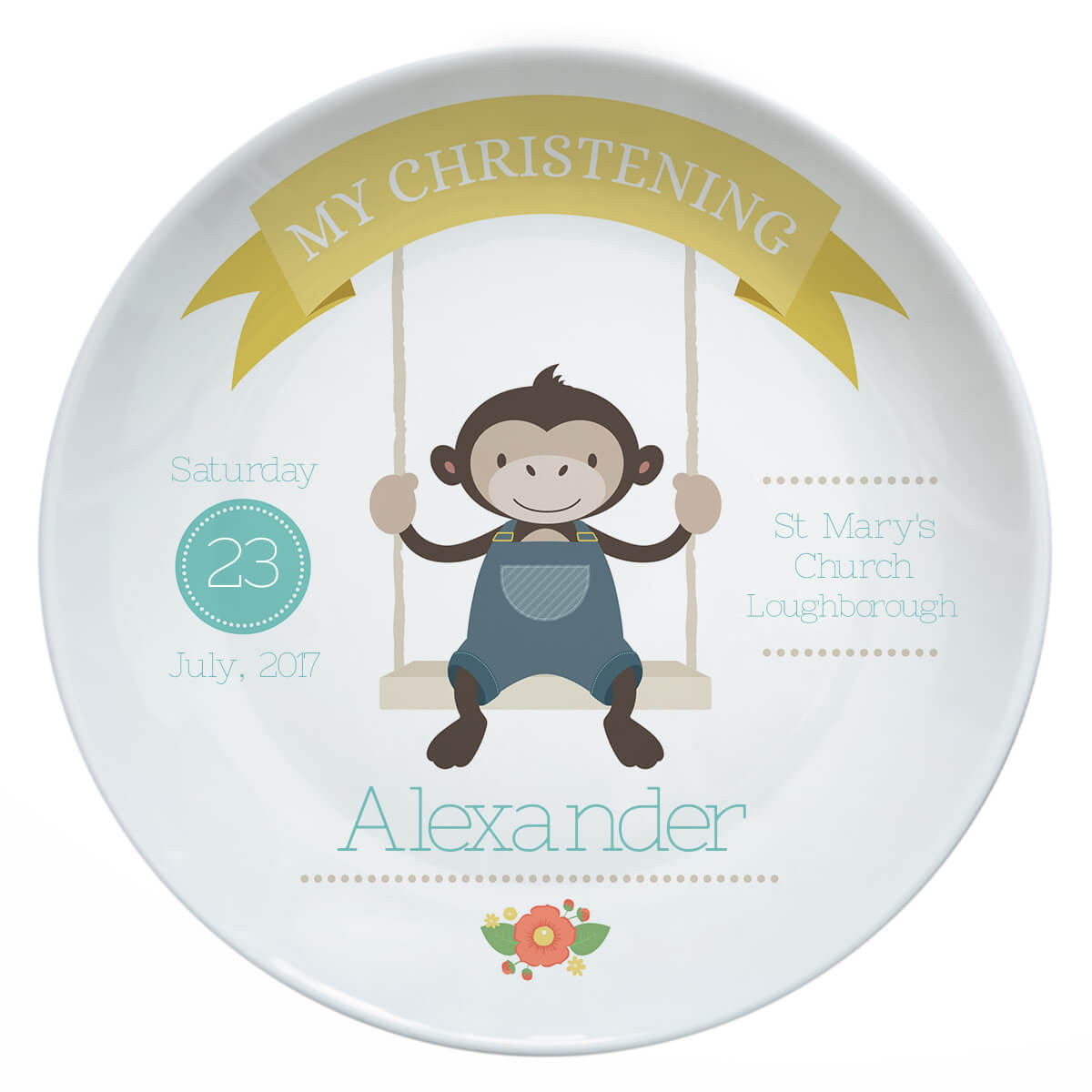 monkey christening plate