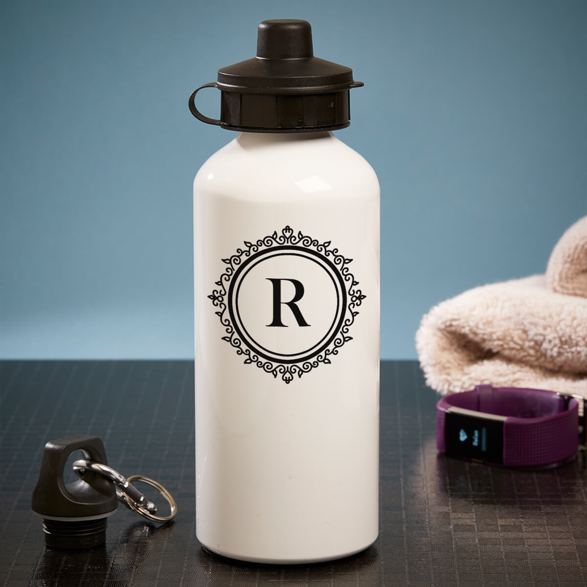 personalised initial white water bottle