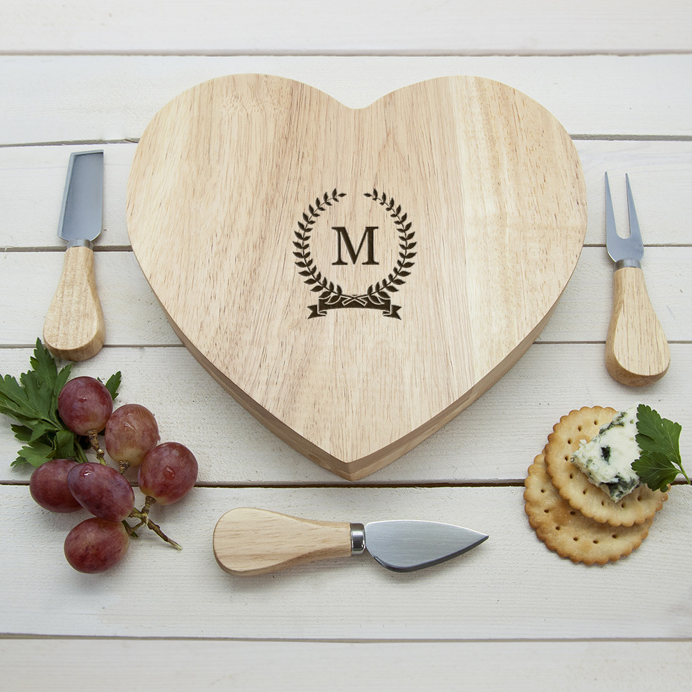 personalised Monogrammed Wreath Heart Cheese Board