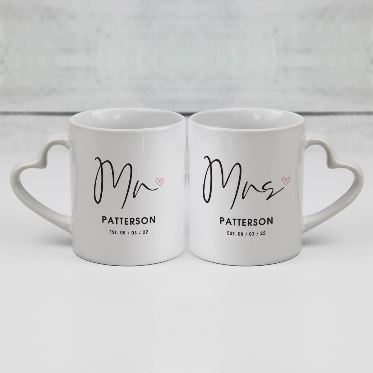 personalised Mr & Mrs Heart Handle Mugs