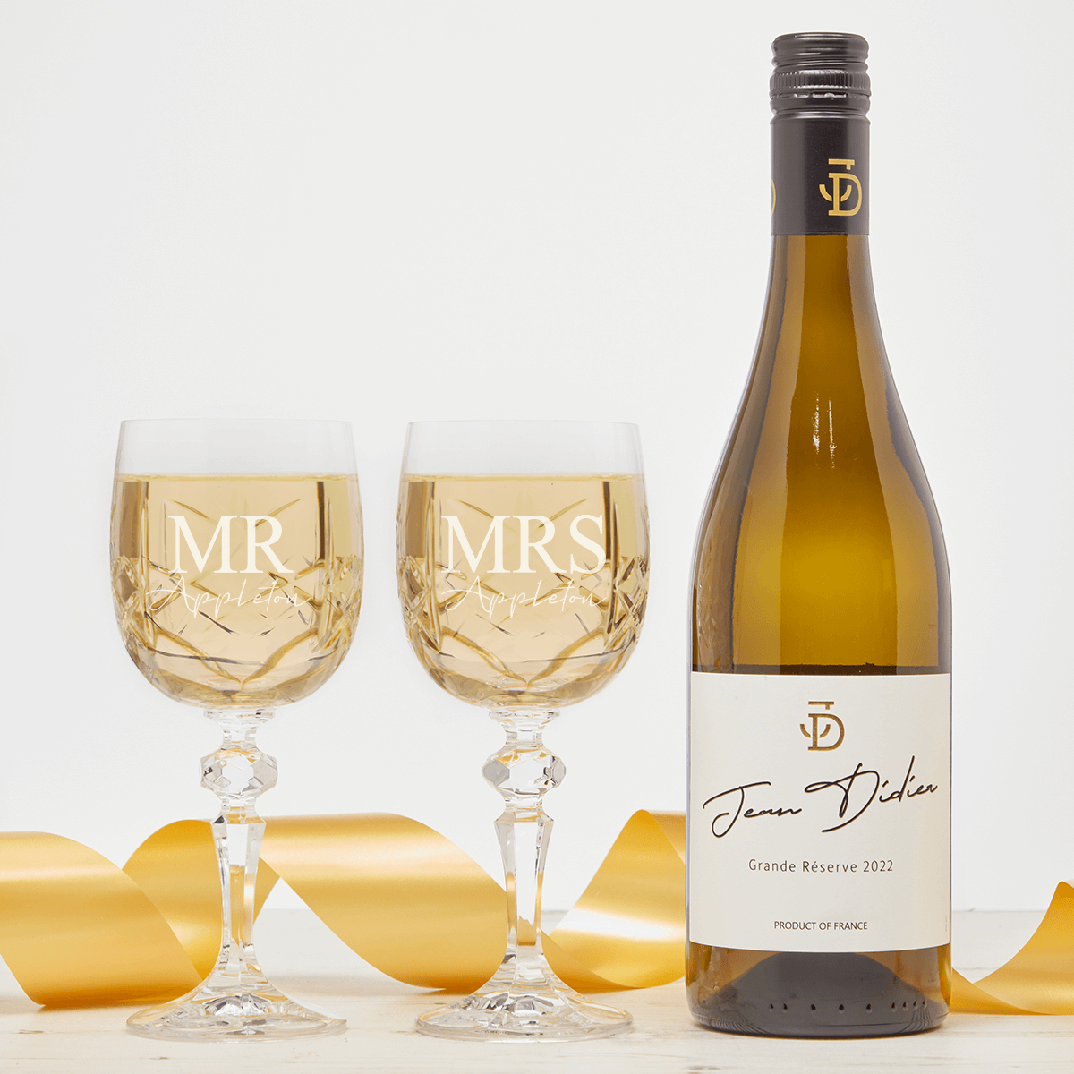 Mr & Mrs x2 Goblet Gift Set With Bottle Of White Wine