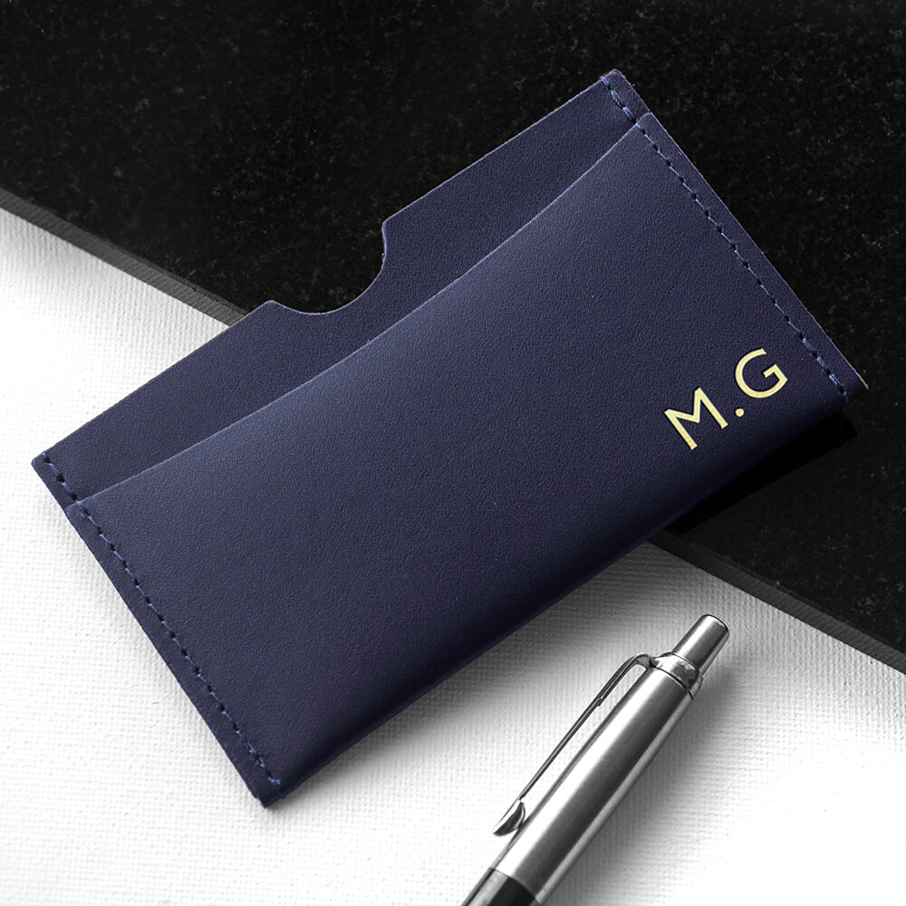 personalised Leather Card Holder - Navy