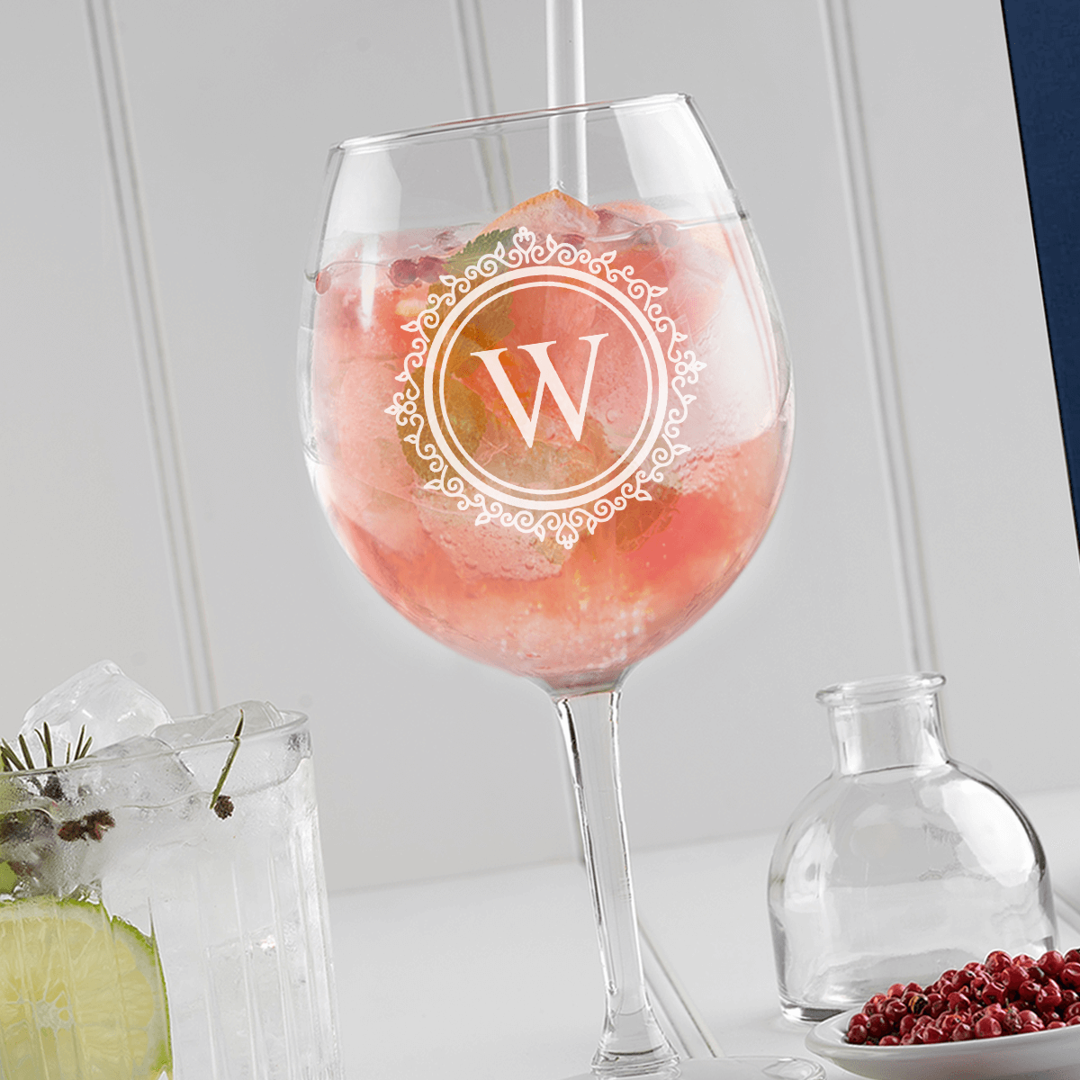 Ornate Circle Monogram Gin Glass