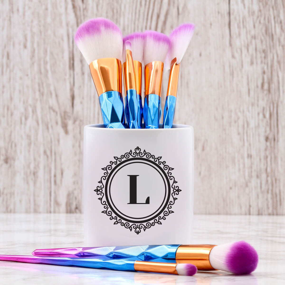 Personalised Ornate Initial Makeup Brush Pot Boutique Gifts