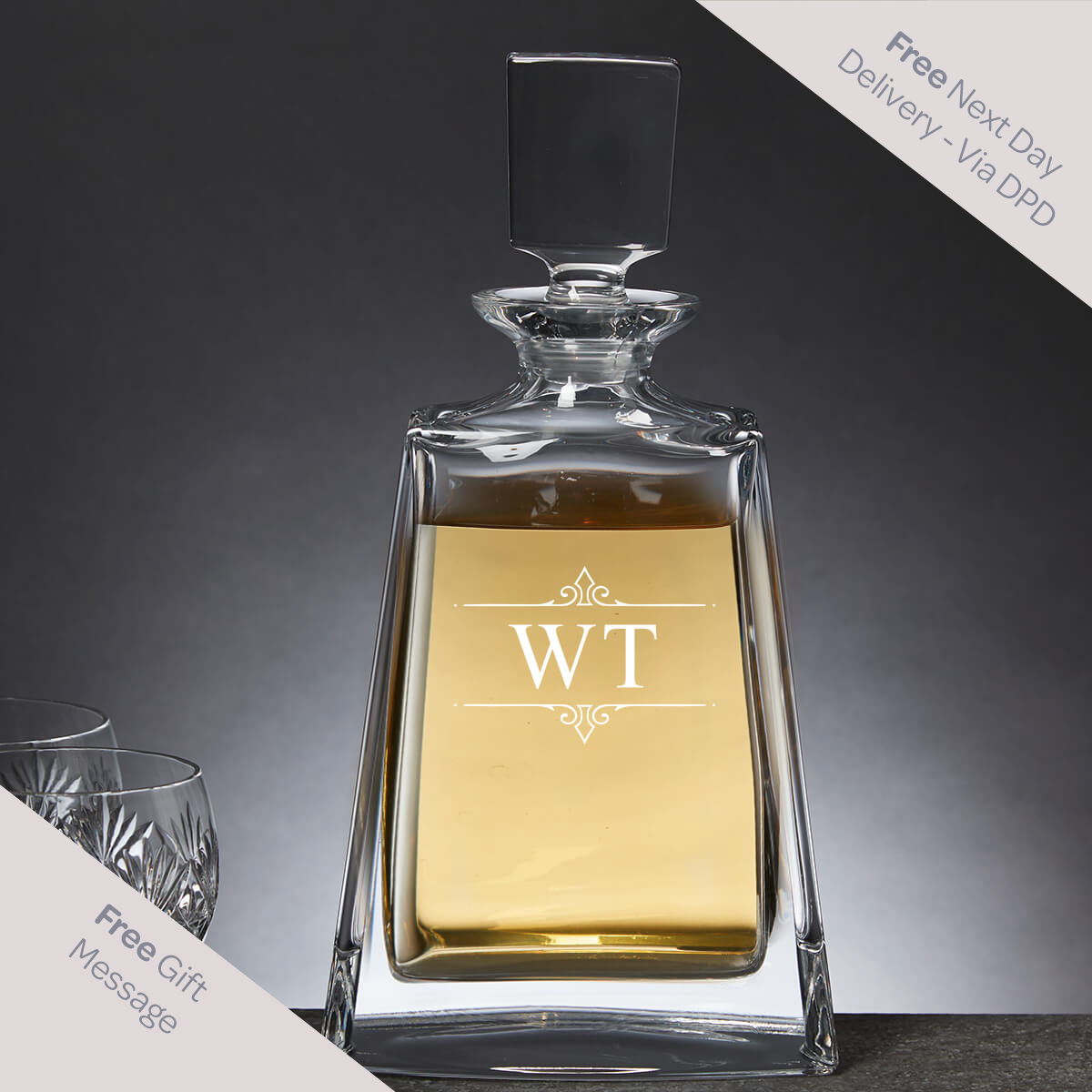 Ornate Initials Lead Crystal Boston Decanter