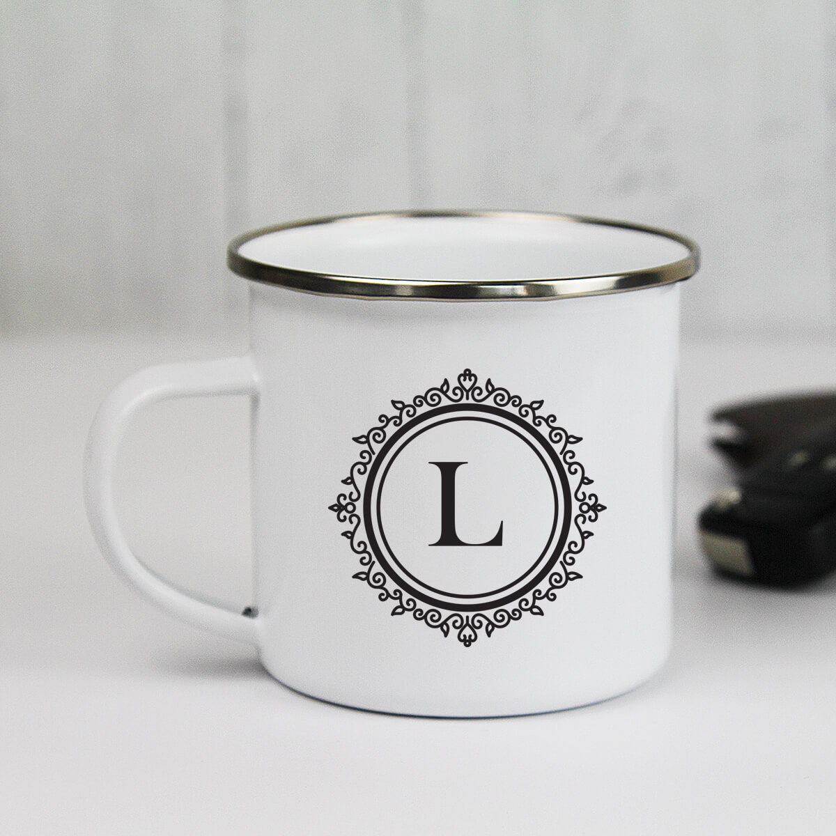 personalised Ornate Monogram Camping Mug