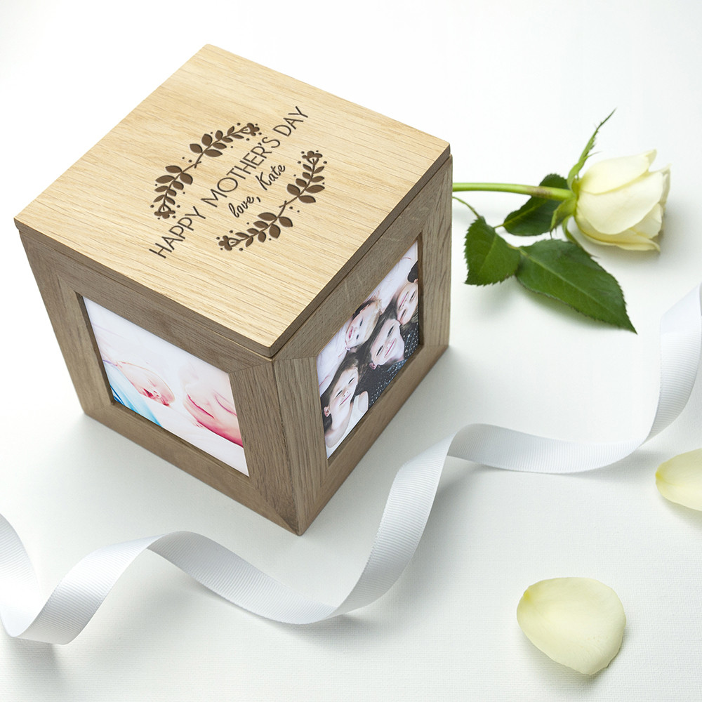 personalised Mother's Day Oak Photo Cube