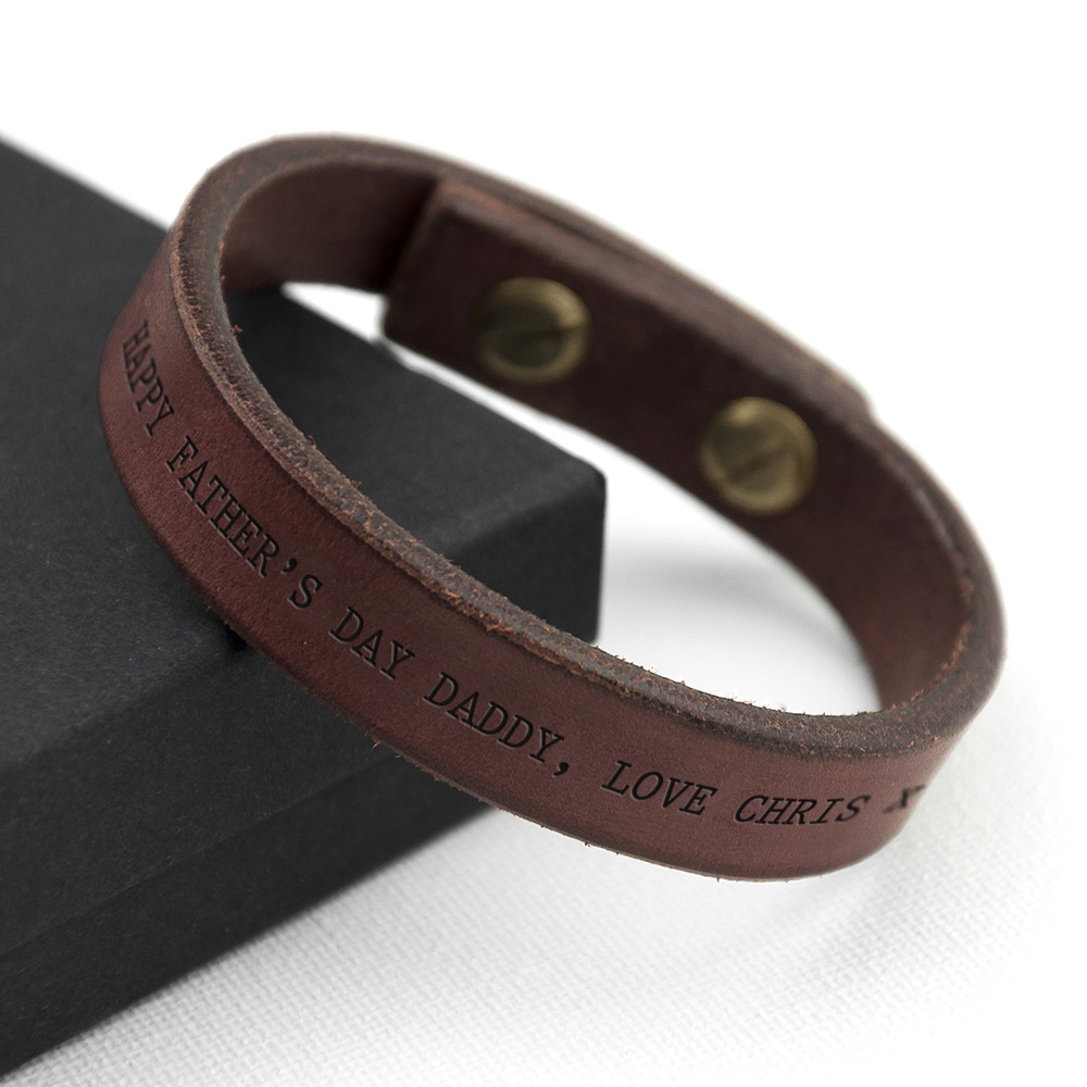 personalised Men's Thick Brown Leather Bracelet
