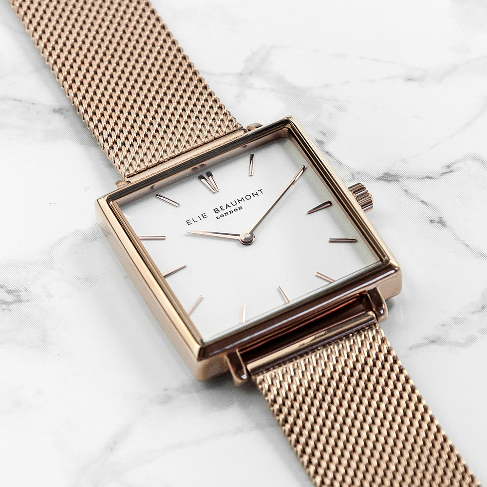 personalised Rose Gold Square Elie Beaumont Metallic Watch