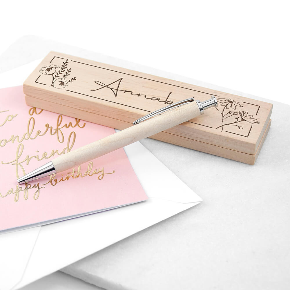 personalised Wooden Floral Pen Set