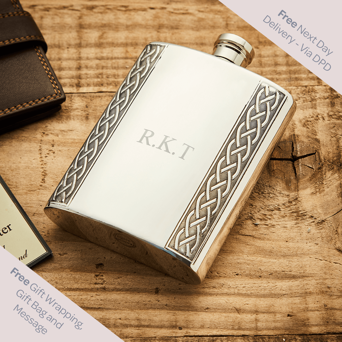 English Pewter 6oz Celtic Hip Flask